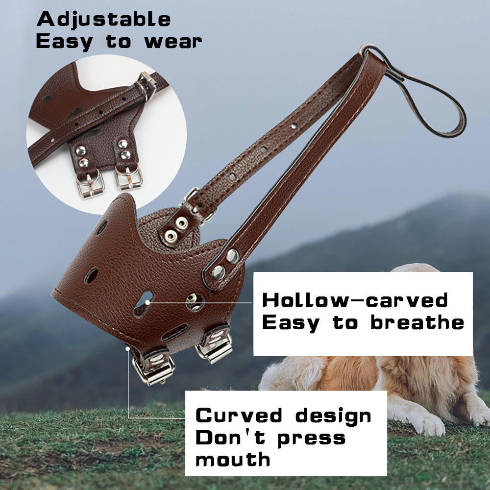 KFX-3547197 Adjustable Leather Dog Muzzle for Small to Large Breeds - Anti-Barking, Breathable, and Allows Drinking and Panting