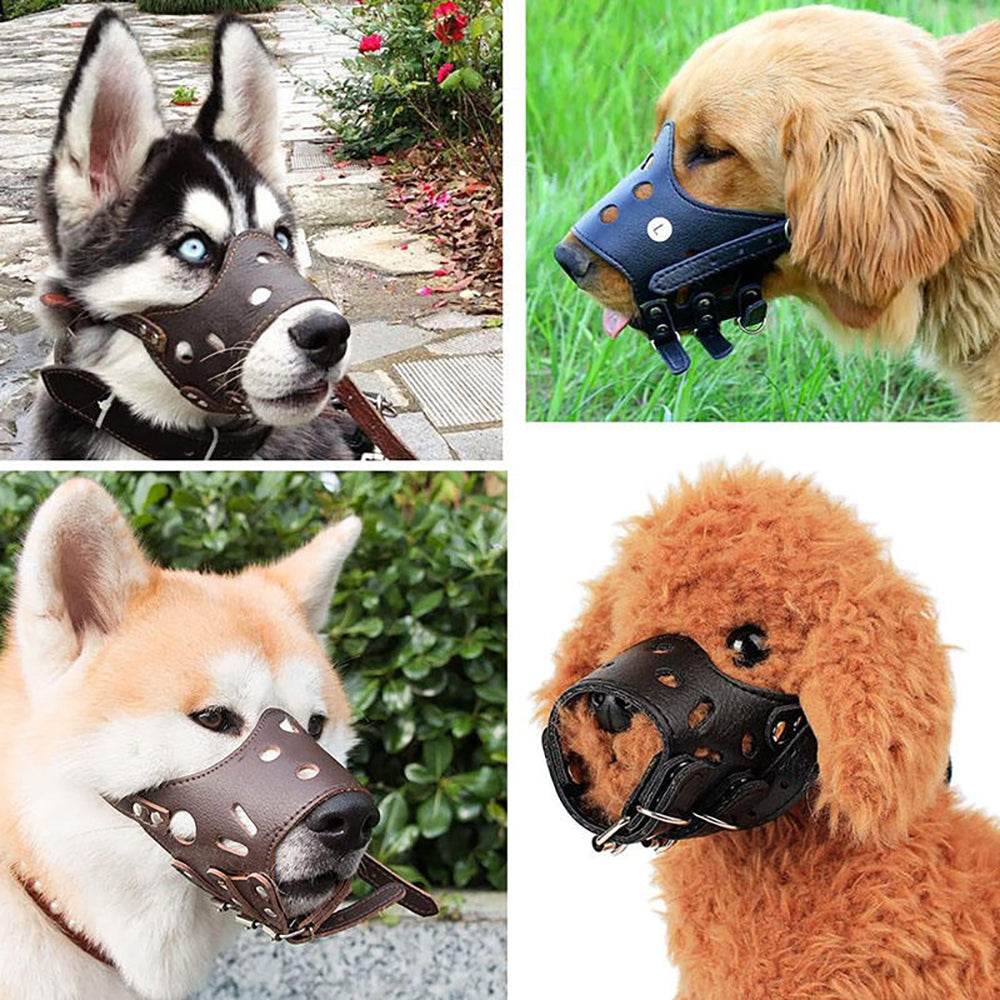 KFX-3547197 Adjustable Leather Dog Muzzle for Small to Large Breeds - Anti-Barking, Breathable, and Allows Drinking and Panting