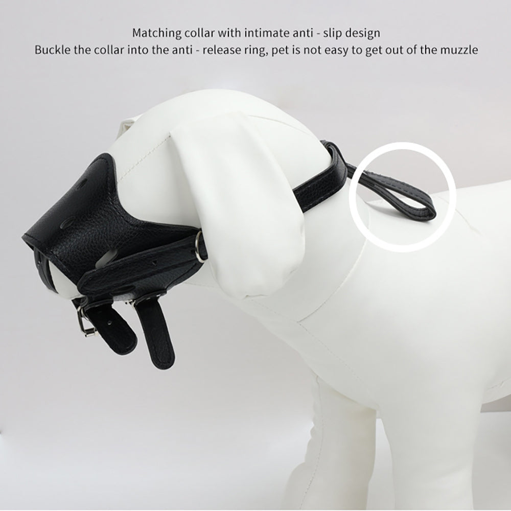 KFX-3547197 Adjustable Leather Dog Muzzle for Small to Large Breeds - Anti-Barking, Breathable, and Allows Drinking and Panting