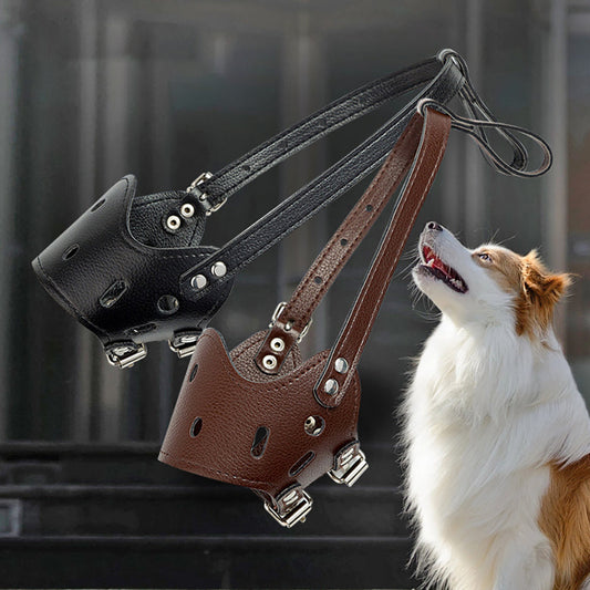 KFX-3547197 Adjustable Leather Dog Muzzle for Small to Large Breeds - Anti-Barking, Breathable, and Allows Drinking and Panting