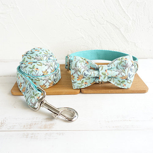KFX-3547709 Floral Print Dog Collar with Drawstring Bow – Polyester Material