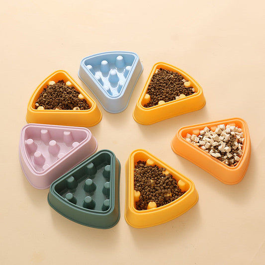 KFX-3549885 Cartoon Pizza Slow Feed Pet Bowl for Cats and Dogs - Durable PP Material, 22.5cm x 21cm x 5cm, Multiple Colors