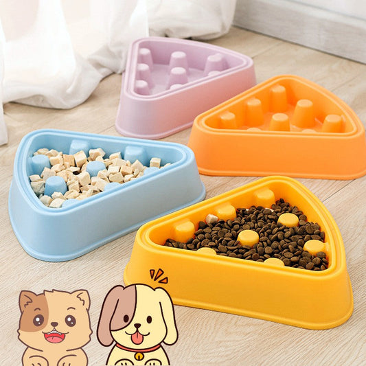 KFX-3549885 Cartoon Pizza Slow Feed Pet Bowl for Cats and Dogs - Durable PP Material, 22.5cm x 21cm x 5cm, Multiple Colors