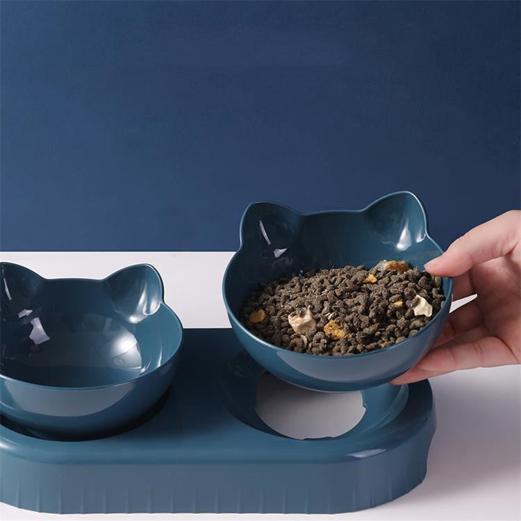 KFX-3555645 Double Pet Feeding Bowl for Cats and Dogs - 500ml Capacity, Durable PP Plastic & ABS, Stylish Colors