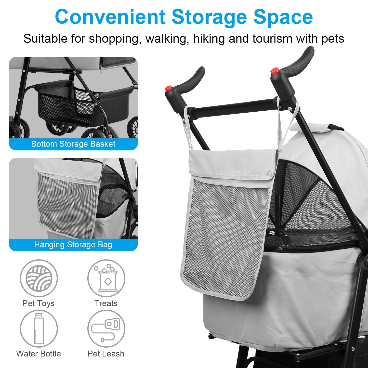 KFX-3557693 Foldable 4-Wheel Pet Stroller with Detachable Carrier Bag and Storage Basket for Dogs and Cats