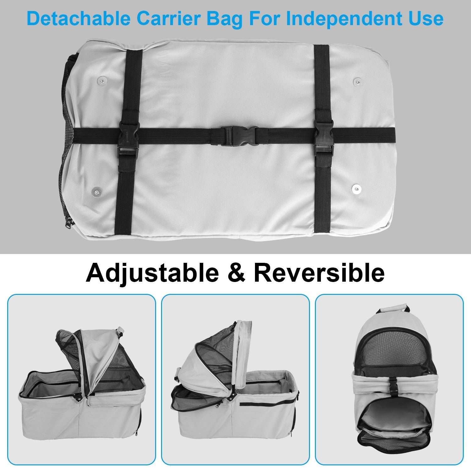 KFX-3557693 Foldable 4-Wheel Pet Stroller with Detachable Carrier Bag and Storage Basket for Dogs and Cats