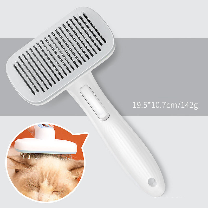 KFX-3559613 Universal Pet Hair Removal Comb for Dogs and Cats with One-Click Cleaning Mechanism - 10.7x19.5cm, 142g