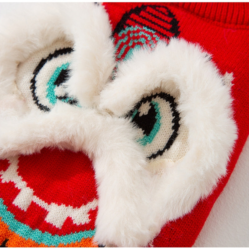 KFX-3559997 Lunar New Year Lion Dance Pet Sweater with 3D Plush Details and Embroidered Accents