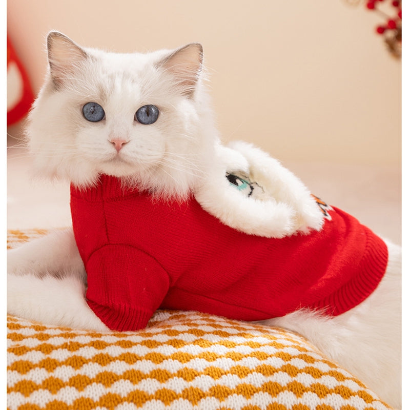 KFX-3559997 Lunar New Year Lion Dance Pet Sweater with 3D Plush Details and Embroidered Accents
