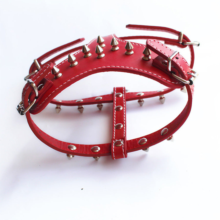 KFX-3560509 Black Spiked Studded Leather Dog Harness for Small Breeds, Adjustable Neck & Chest Size