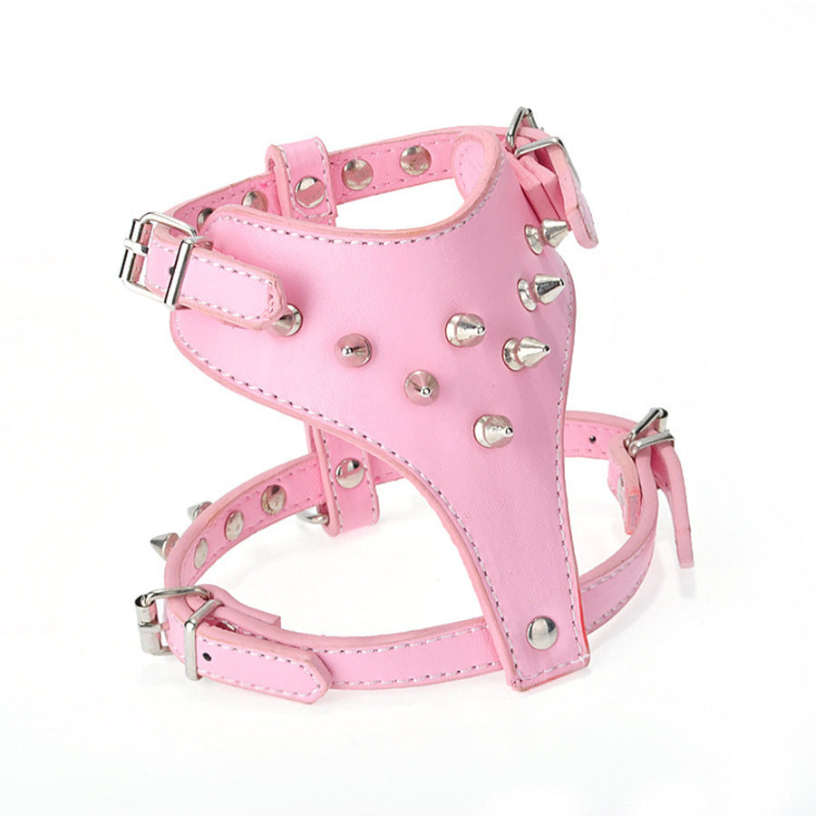 KFX-3560509 Black Spiked Studded Leather Dog Harness for Small Breeds, Adjustable Neck & Chest Size