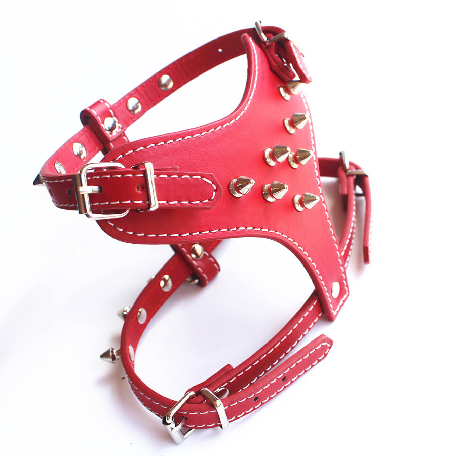 KFX-3560509 Black Spiked Studded Leather Dog Harness for Small Breeds, Adjustable Neck & Chest Size