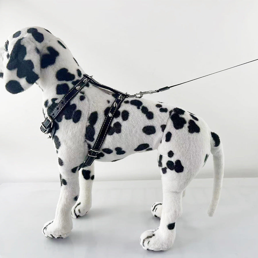 KFX-3560509 Black Spiked Studded Leather Dog Harness for Small Breeds, Adjustable Neck & Chest Size