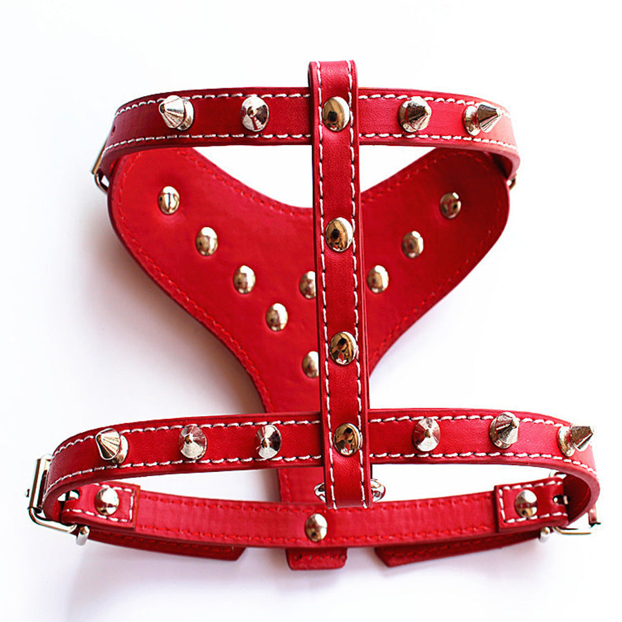KFX-3560509 Black Spiked Studded Leather Dog Harness for Small Breeds, Adjustable Neck & Chest Size