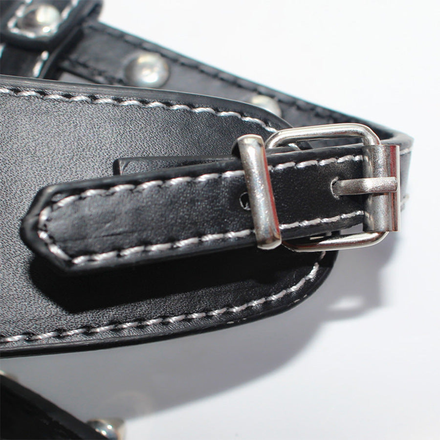 KFX-3560509 Black Spiked Studded Leather Dog Harness for Small Breeds, Adjustable Neck & Chest Size