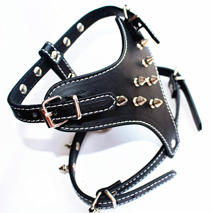 KFX-3560509 Black Spiked Studded Leather Dog Harness for Small Breeds, Adjustable Neck & Chest Size