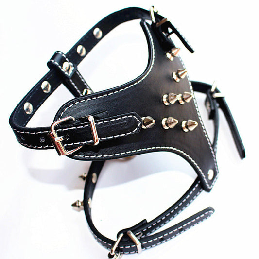 KFX-3560509 Black Spiked Studded Leather Dog Harness for Small Breeds, Adjustable Neck & Chest Size