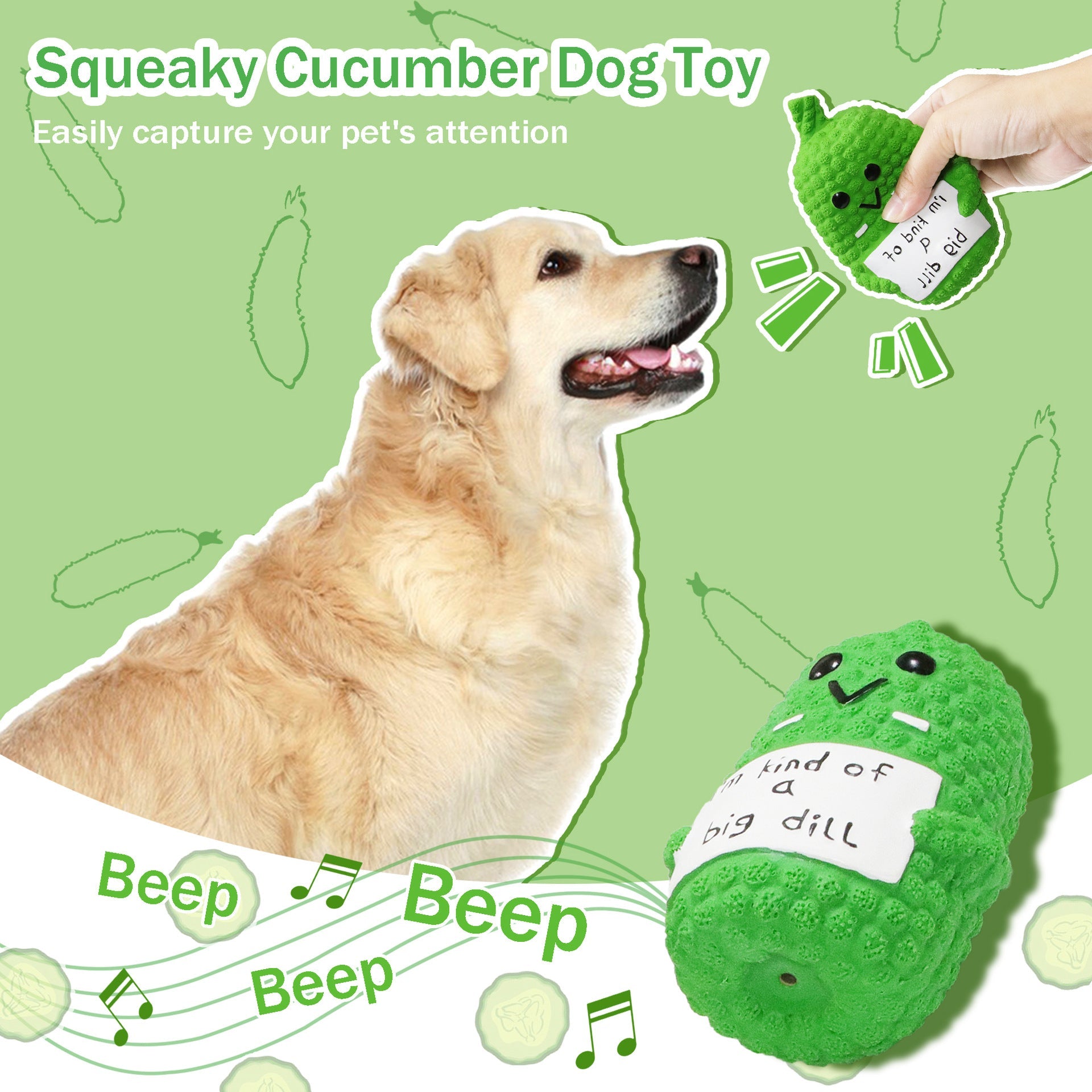 KFX-3562685 Squeaky Pickle Dog Chew Toy - Latex Puppy Teething Toy for Small to Large Dogs