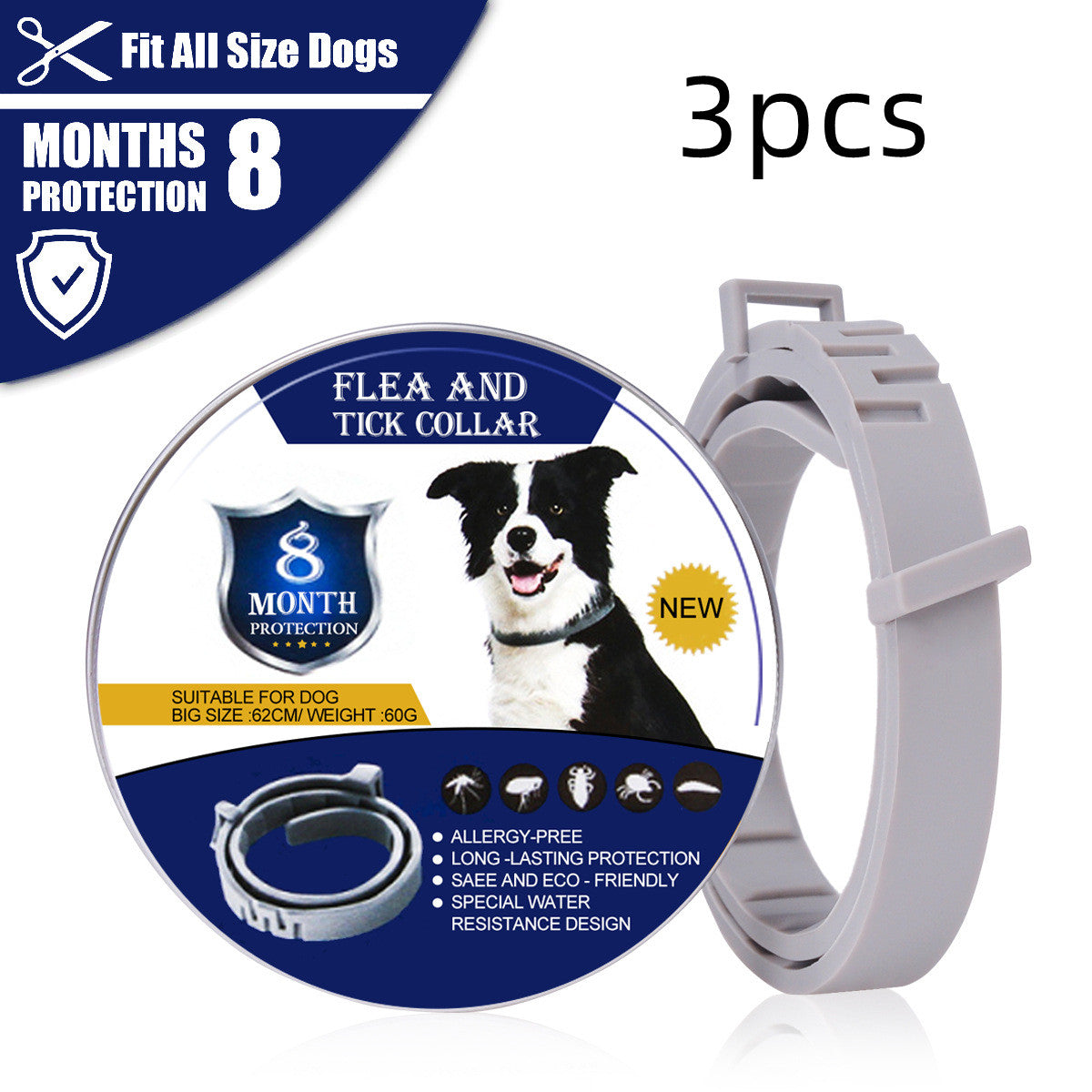 KFX-3563197 Flea and Mosquito Repellent Collars for Dogs and Cats - Grey, Fashionable Design