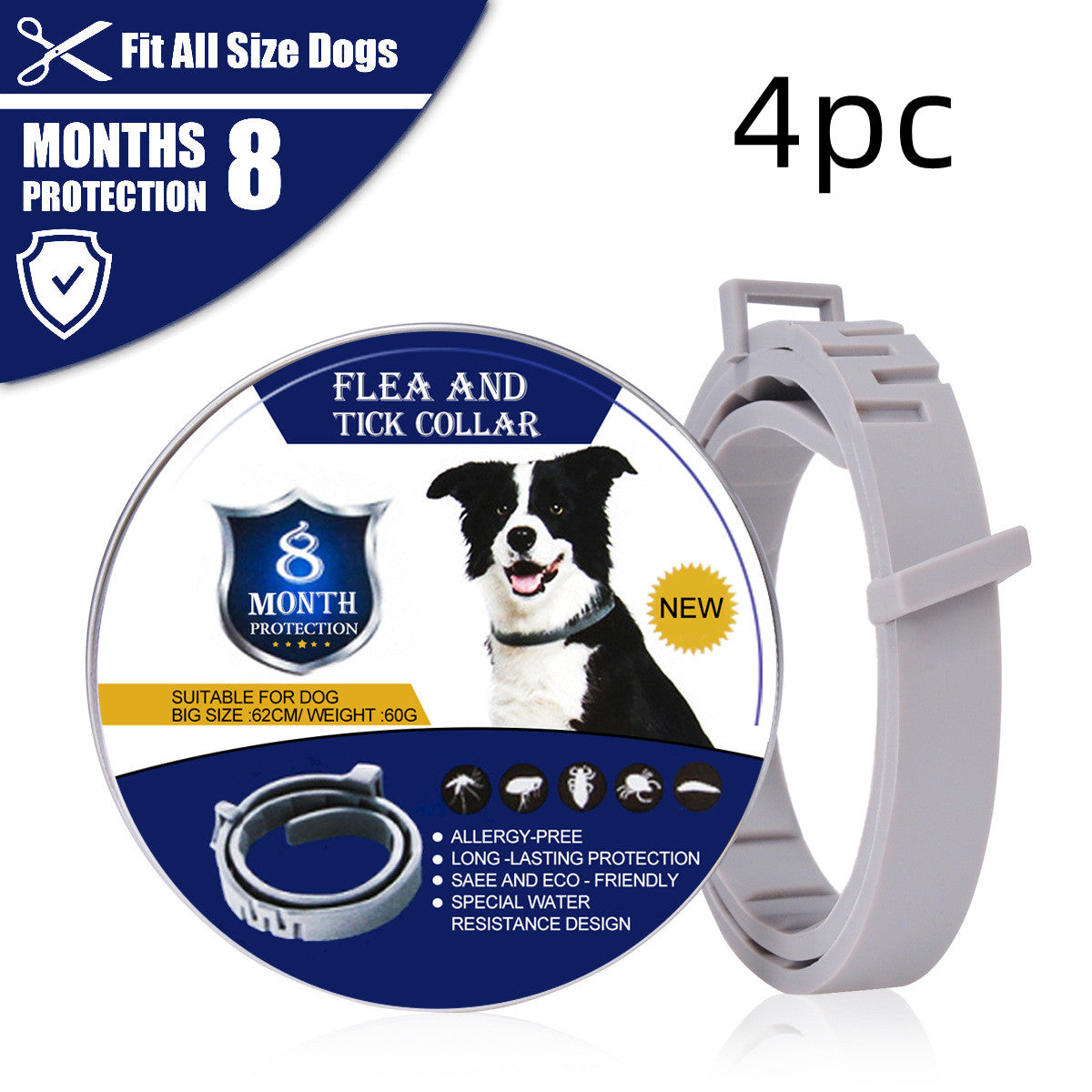 KFX-3563197 Flea and Mosquito Repellent Collars for Dogs and Cats - Grey, Fashionable Design