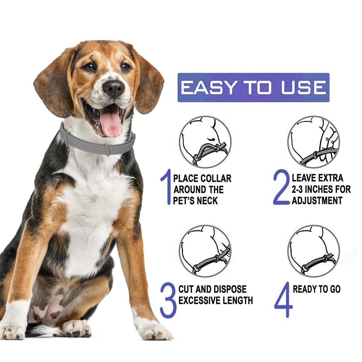 KFX-3563197 Flea and Mosquito Repellent Collars for Dogs and Cats - Grey, Fashionable Design