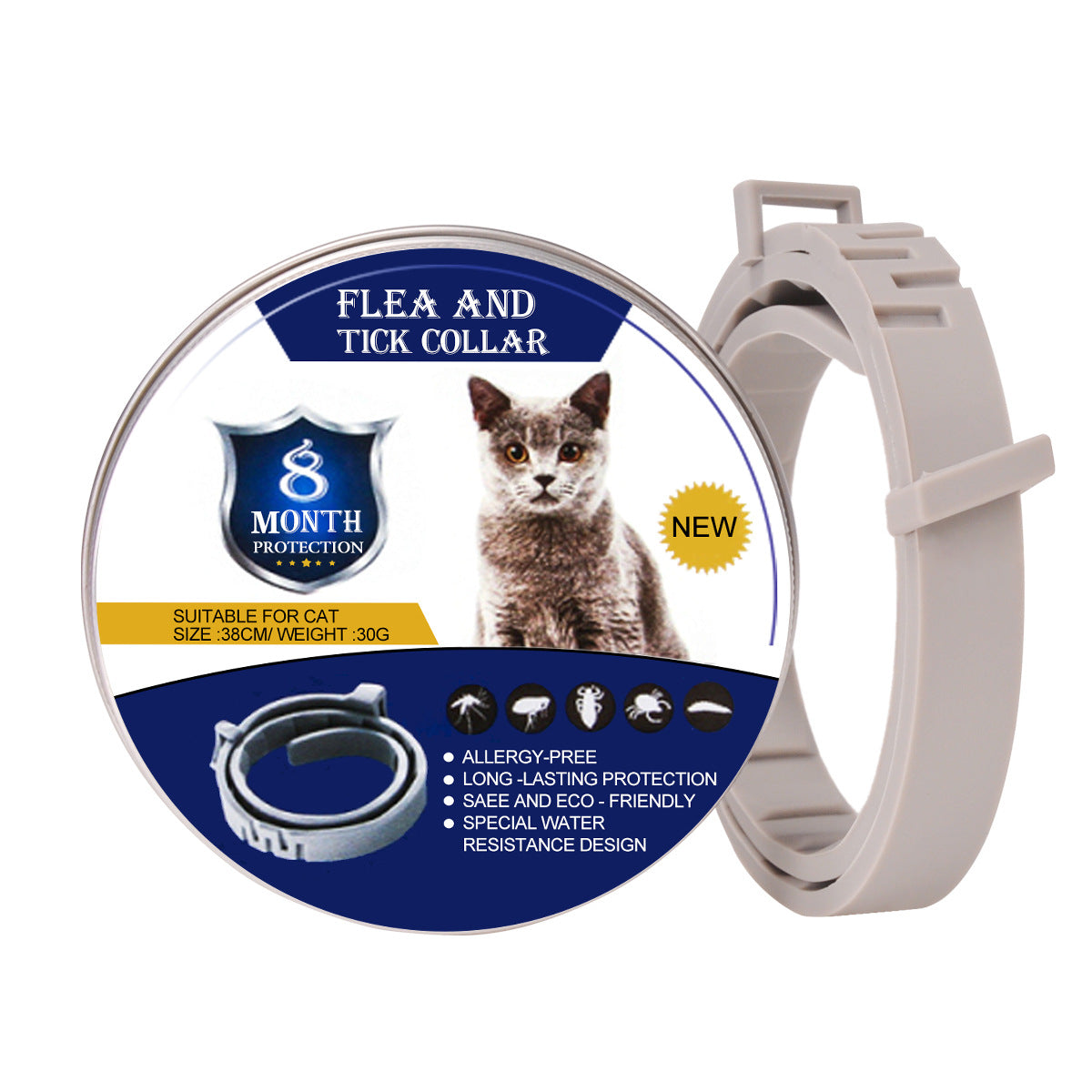 KFX-3563197 Flea and Mosquito Repellent Collars for Dogs and Cats - Grey, Fashionable Design