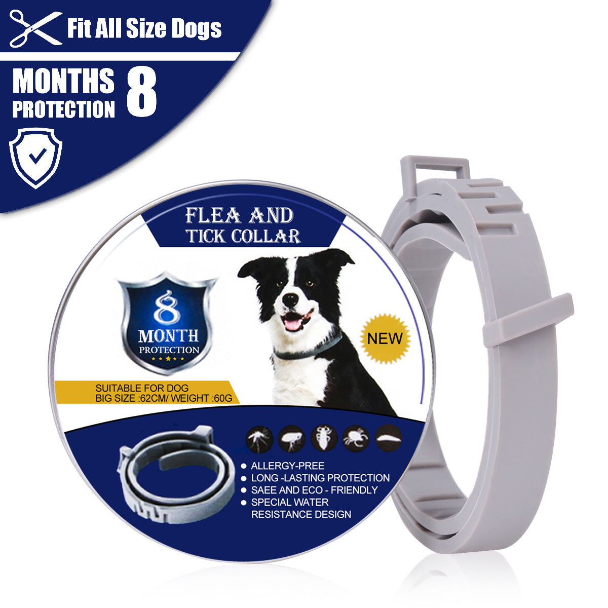 KFX-3563197 Flea and Mosquito Repellent Collars for Dogs and Cats - Grey, Fashionable Design