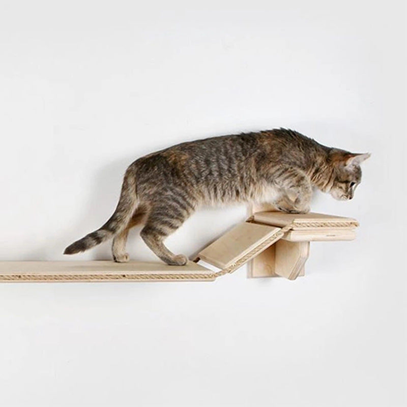 KFX-3564477 Wall-Mounted Wood Cat Suspension Bridge Staircase for Playful Pets