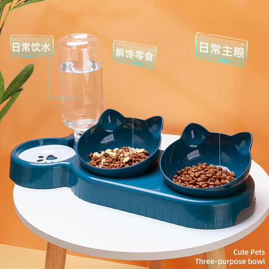 KFX-3564989 Double Bowl Automatic Drinking Station for Pets - Protective Cervical Spine Design in Multiple Colors