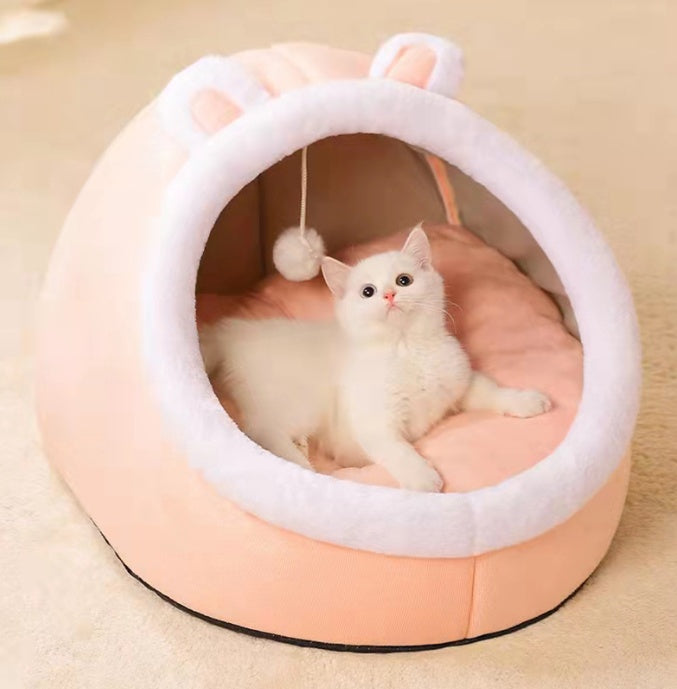 KFX-3565245 Cozy Semi-Enclosed Polar Fleece Cat Nest for Deep Sleep – Available in Multiple Sizes