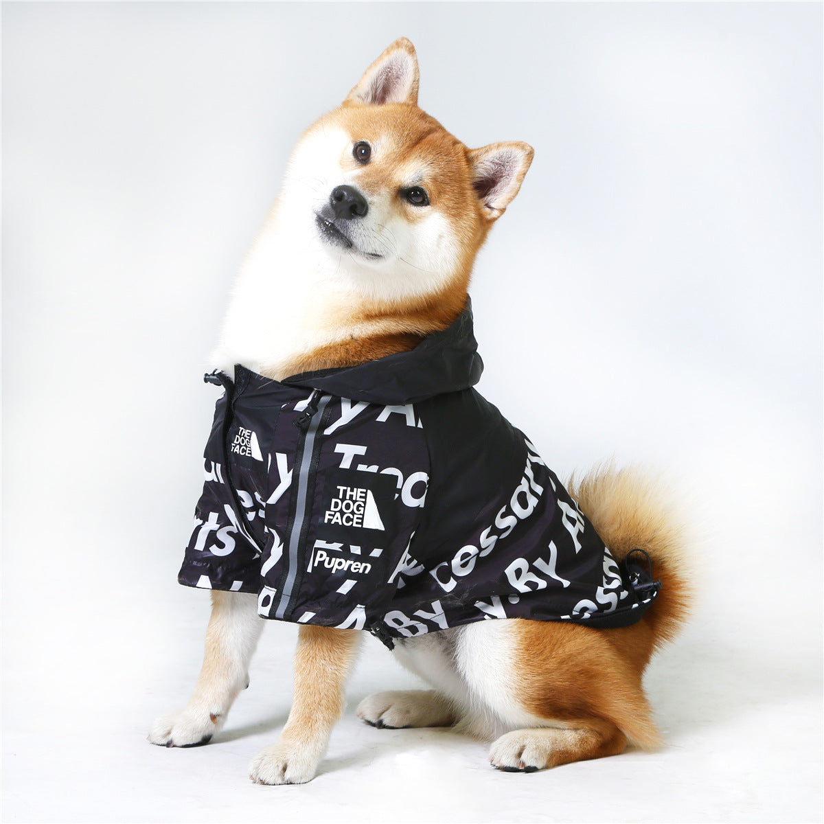 KFX-3565373 Windproof and Rainproof Large Dog Raincoat - Snow Mountain, Red Barrage, Black Barrage - Polyester Shell Jacket