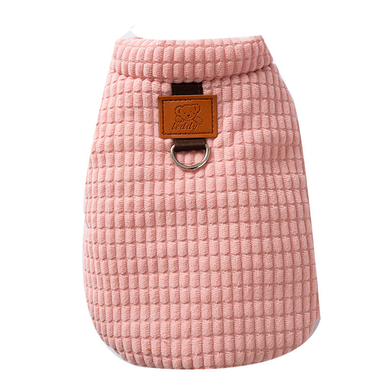 KFX-3565757 Cozy Pink Textured Corduroy Pet Vest for Small and Medium Dogs