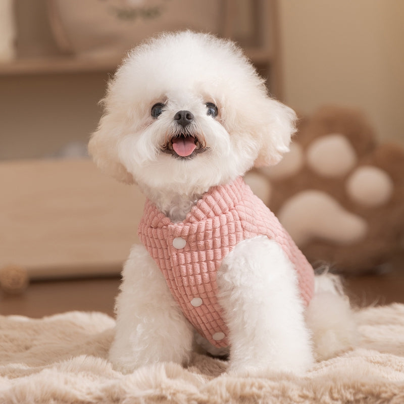 KFX-3565757 Cozy Pink Textured Corduroy Pet Vest for Small and Medium Dogs