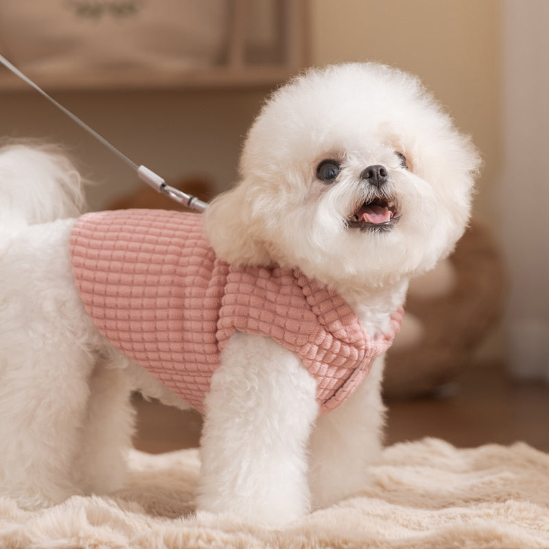 KFX-3565757 Cozy Pink Textured Corduroy Pet Vest for Small and Medium Dogs