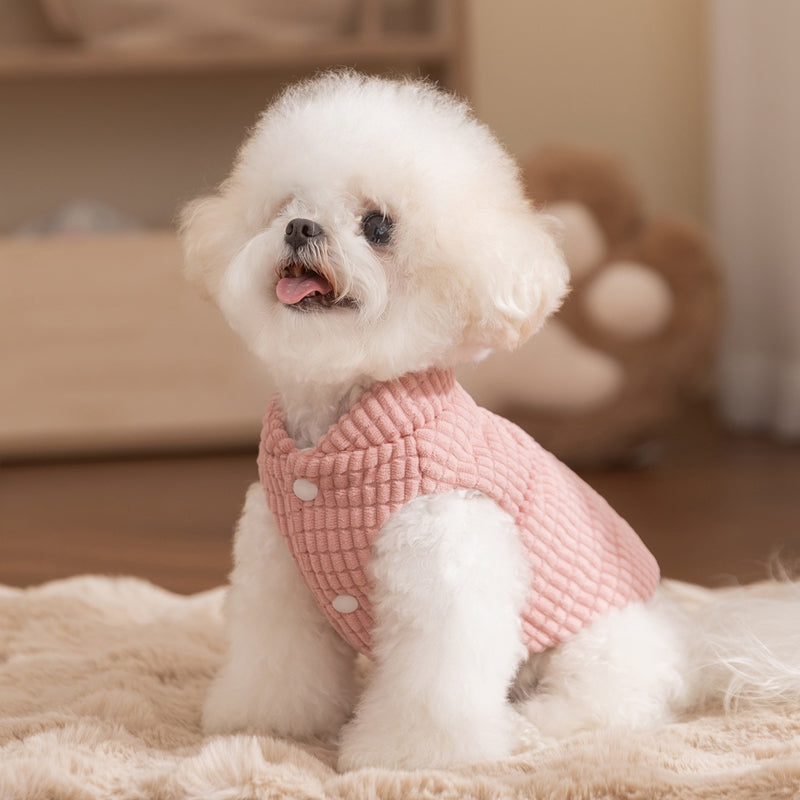 KFX-3565757 Cozy Pink Textured Corduroy Pet Vest for Small and Medium Dogs