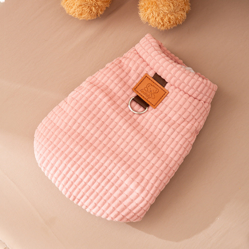 KFX-3565757 Cozy Pink Textured Corduroy Pet Vest for Small and Medium Dogs