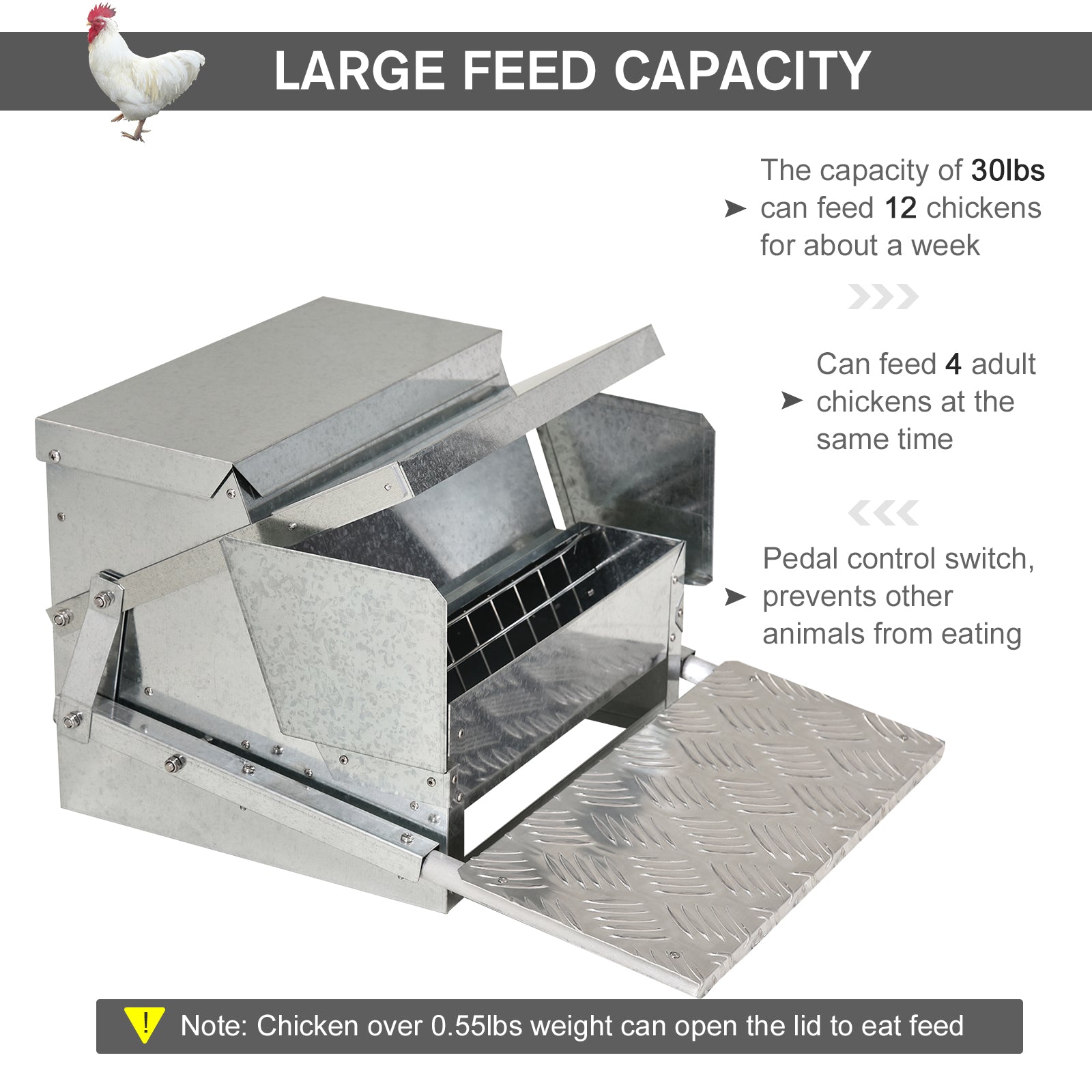 KFX-3570621 25 lbs Automatic Chicken Poultry Feeder, Weatherproof Galvanized Steel & Aluminum, Durable Design