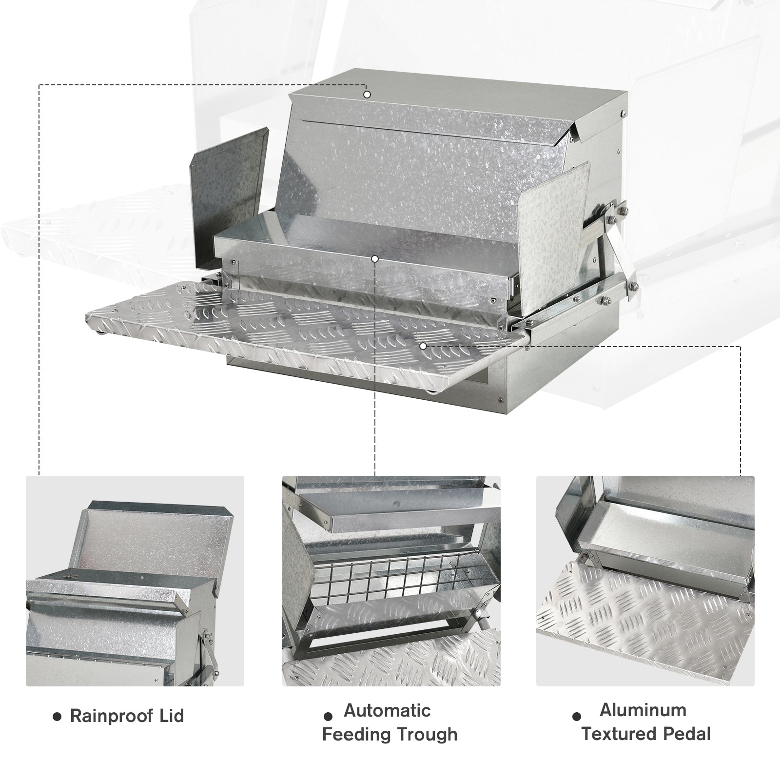 KFX-3570621 25 lbs Automatic Chicken Poultry Feeder, Weatherproof Galvanized Steel & Aluminum, Durable Design