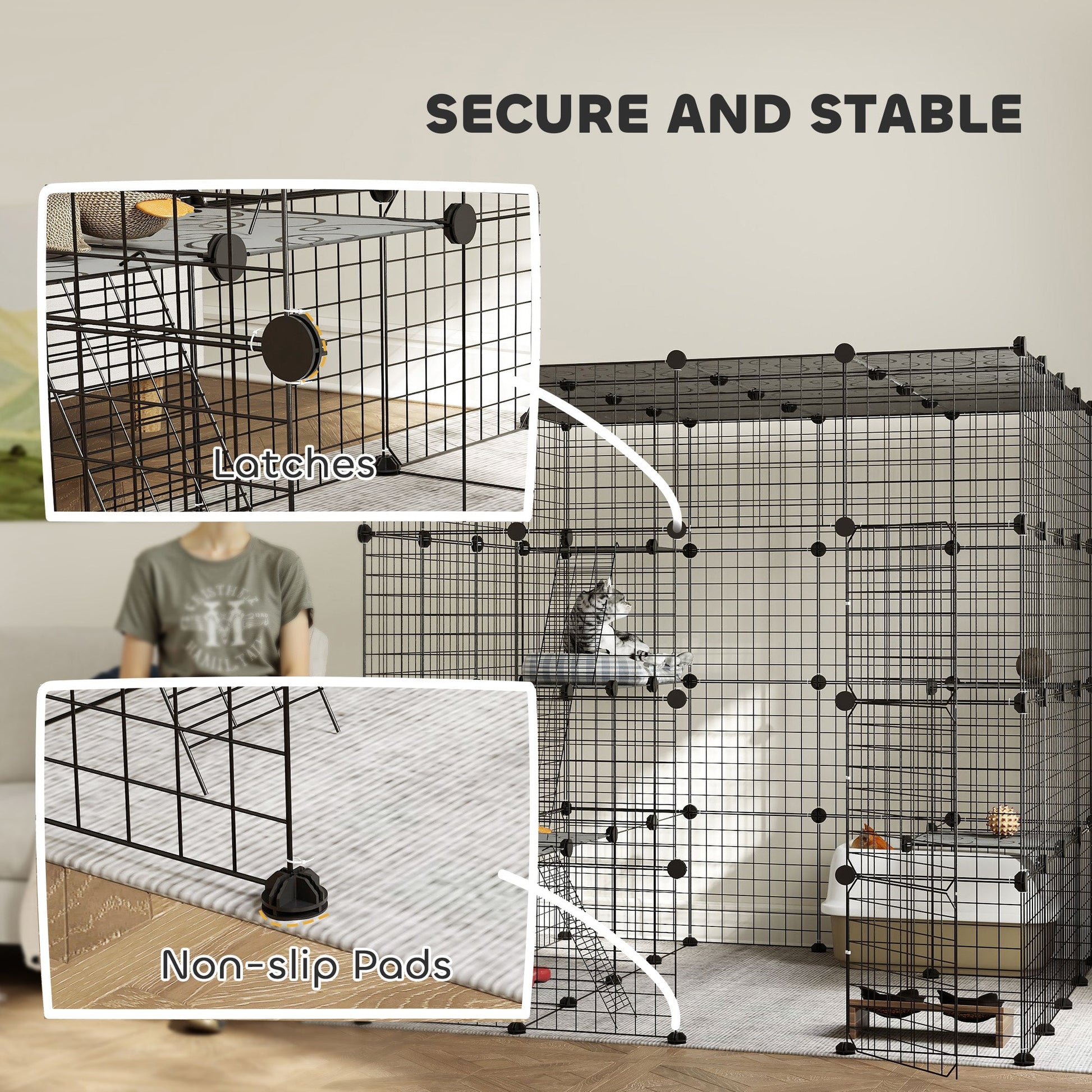 KFX-3571005 Spacious Detachable Metal Cat Cage with Platforms & Ramps for 1-3 Cats, 55" Black