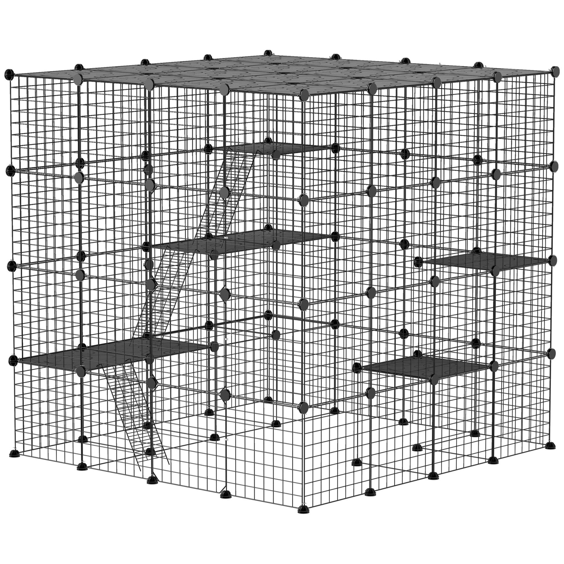 KFX-3571005 Spacious Detachable Metal Cat Cage with Platforms & Ramps for 1-3 Cats, 55" Black