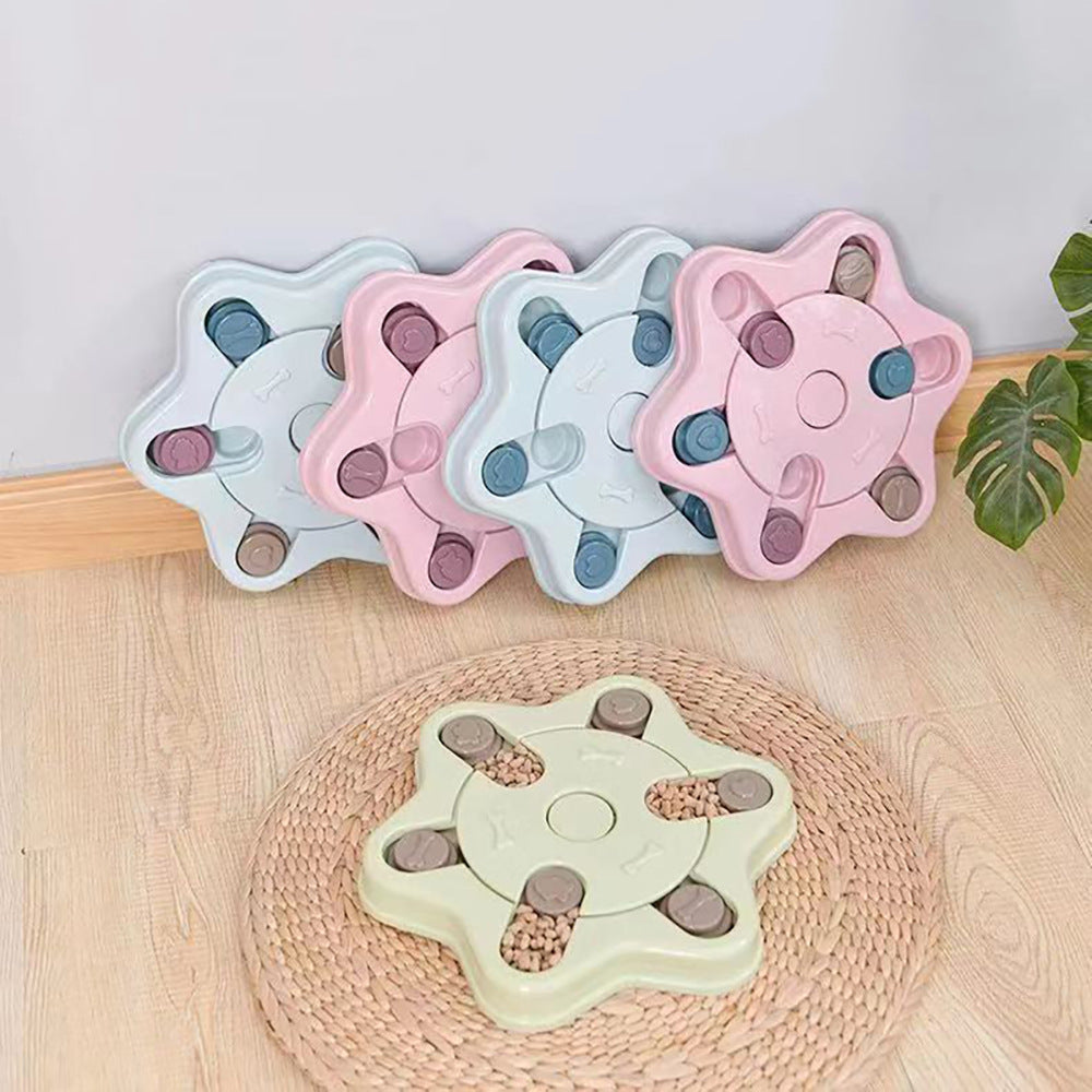 KFX-3571773 Creative Anti-Choking Turntable Dog Bowl in Pink, Green, or Blue – Available in Round, Hexagonal, and Footprint Styles