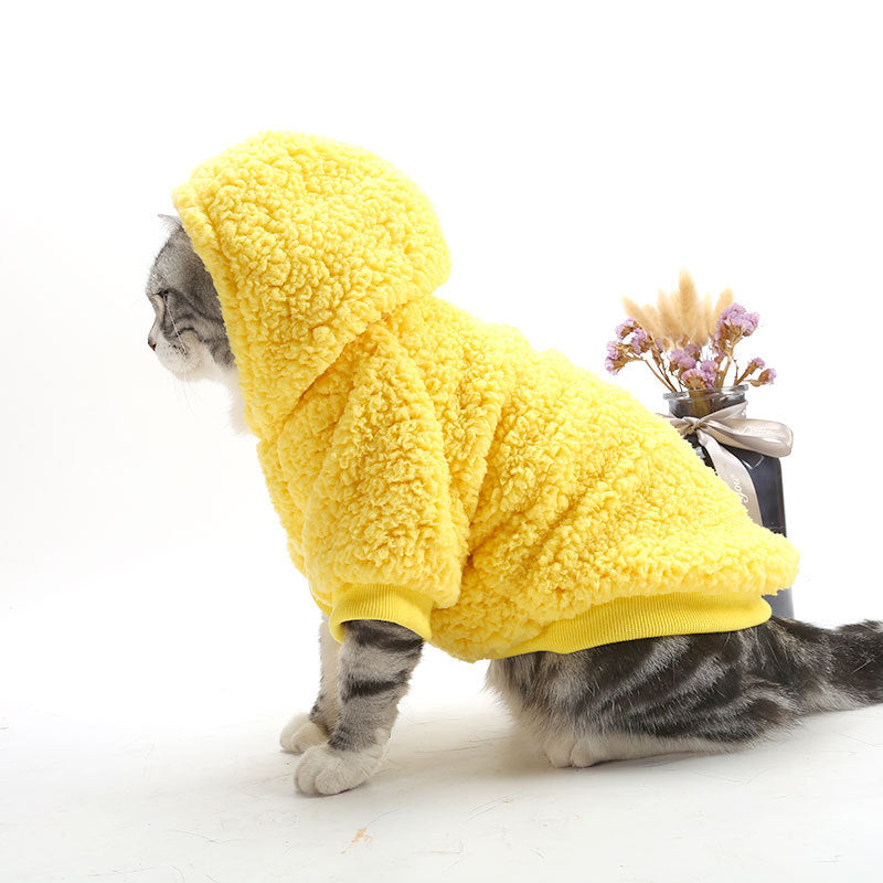 KFX-3572029 Solid Color Cotton Fleece Sweater for Small and Medium Dogs and Cats - Blue and Yellow