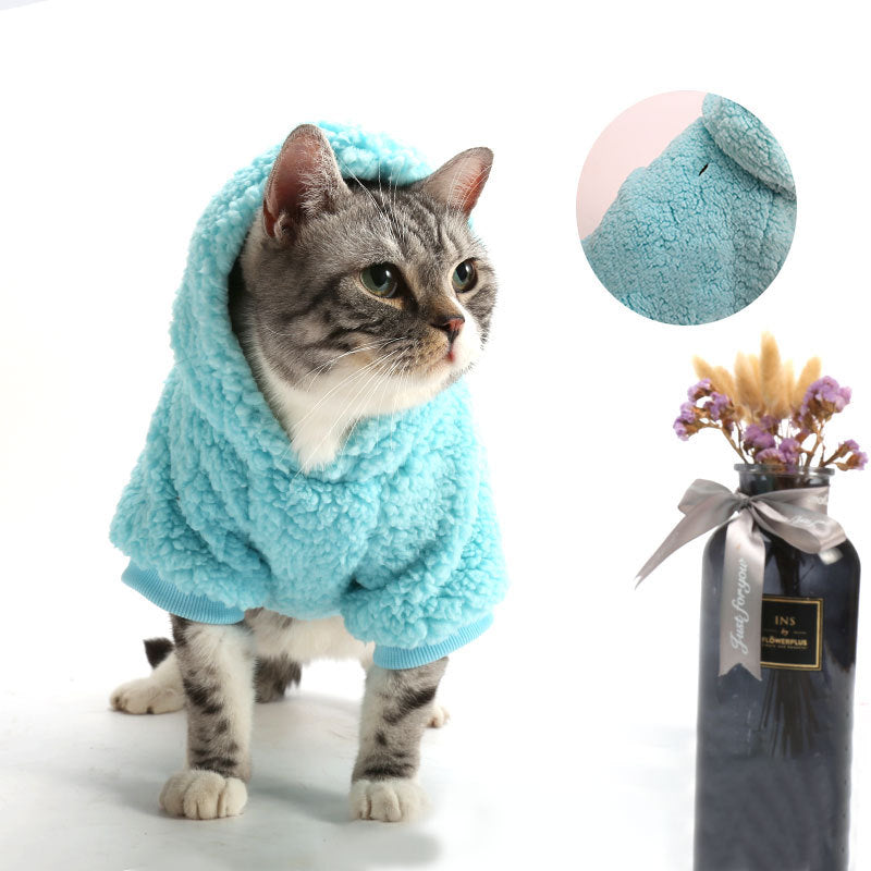 KFX-3572029 Solid Color Cotton Fleece Sweater for Small and Medium Dogs and Cats - Blue and Yellow