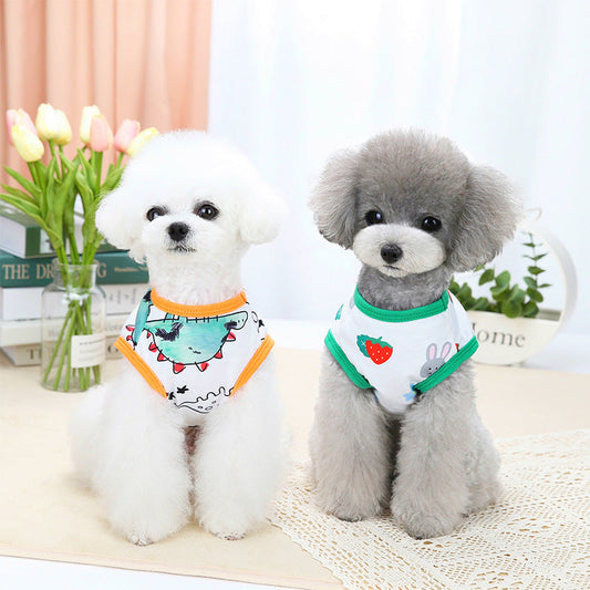 KFX-3572541 Spring and Summer Pet Costumes - Red and Green Apple Patterns, Dinosaur, and Rabbit Styles in Sizes S-XXL