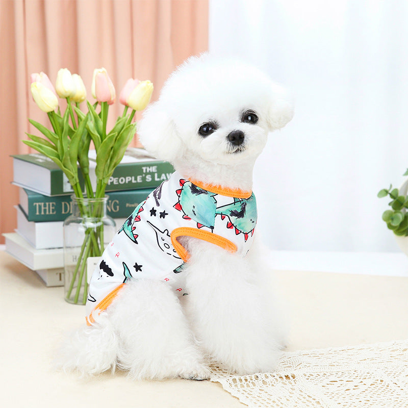 KFX-3572541 Spring and Summer Pet Costumes - Red and Green Apple Patterns, Dinosaur, and Rabbit Styles in Sizes S-XXL