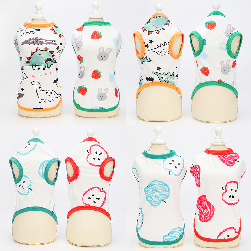 KFX-3572541 Spring and Summer Pet Costumes - Red and Green Apple Patterns, Dinosaur, and Rabbit Styles in Sizes S-XXL
