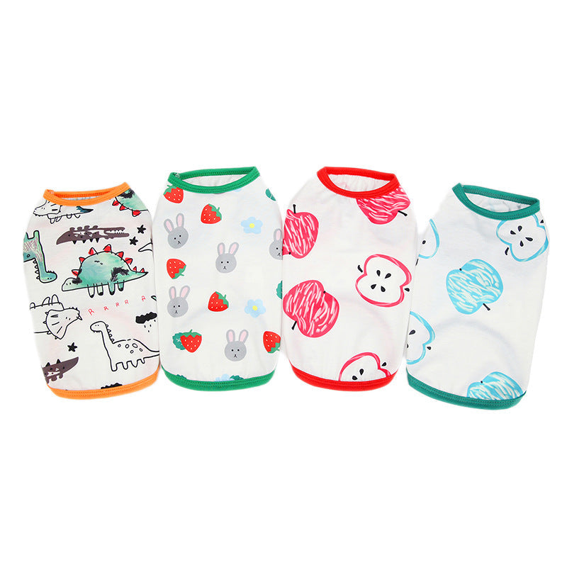 KFX-3572541 Spring and Summer Pet Costumes - Red and Green Apple Patterns, Dinosaur, and Rabbit Styles in Sizes S-XXL