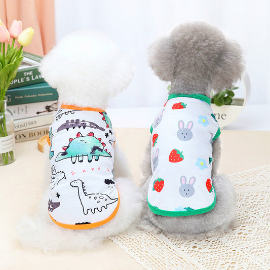 KFX-3572541 Spring and Summer Pet Costumes - Red and Green Apple Patterns, Dinosaur, and Rabbit Styles in Sizes S-XXL