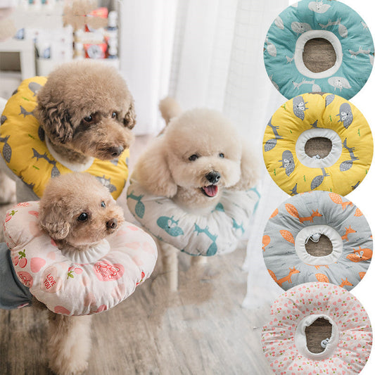 KFX-3574717 Pure Cotton Soft Pet Collar - Available in Pink Rice Cake Rabbit, Light Pink Love Heart, Blue Fox, and Yellow Fox