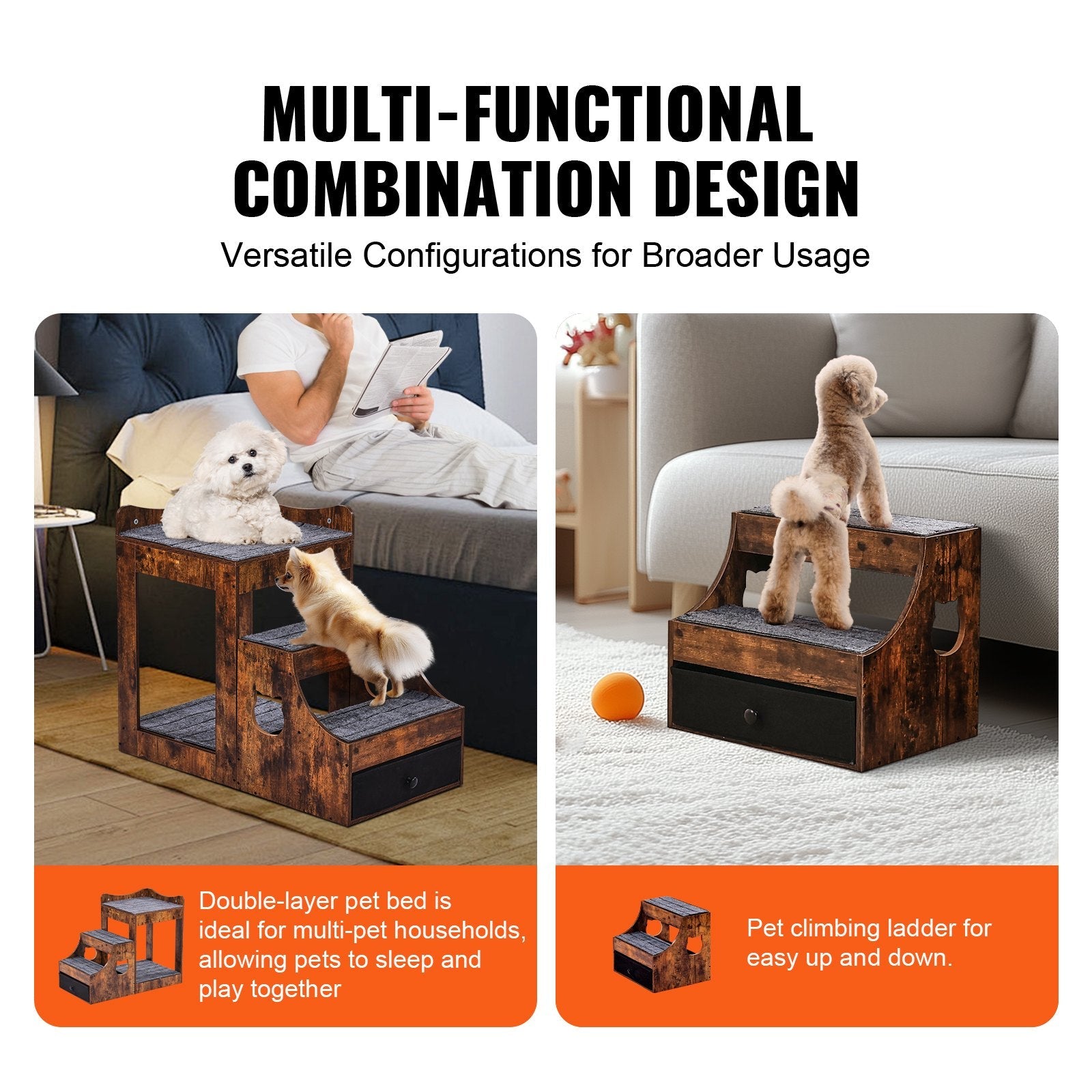 KFX-3578941 Multifunctional Pet Bunk Bed with Stairs and Window Perch for Dogs and Cats